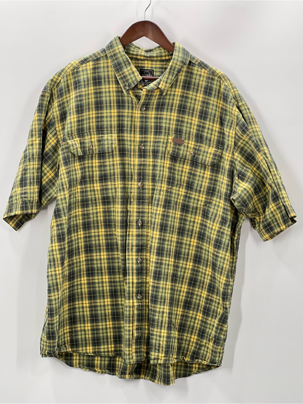 383 RedHead Green and Yellow Plaid Short-Sleeve Button-Down Shirt